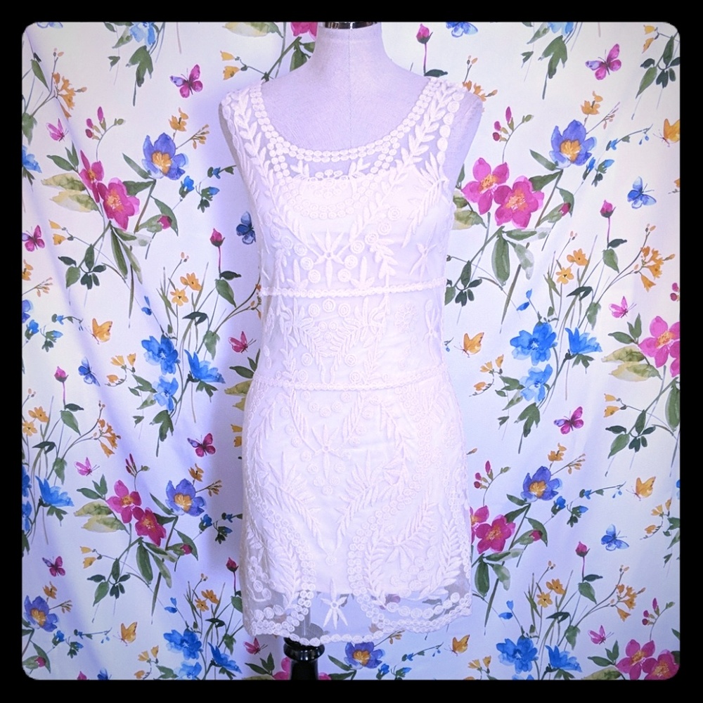 Express lace crochet ivory dress tank top 2pc S